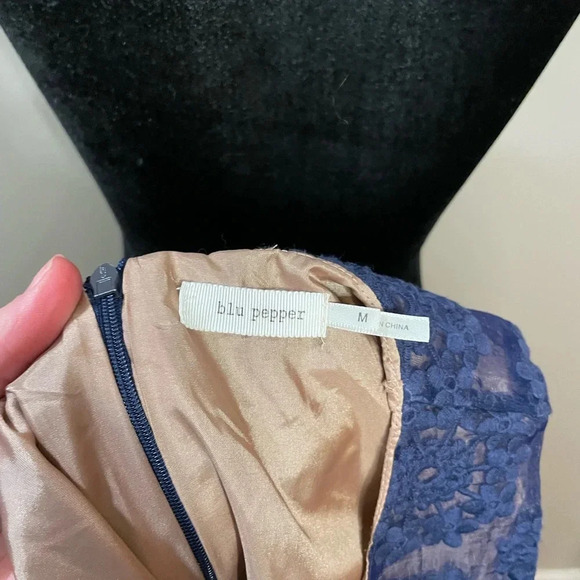 Blu Pepper Navy Blue Dress with Embroidered Mesh Fabric and Nude Underlay - Picture 12 of 12